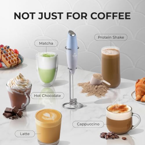 Powerful Milk Frother Wand With Duracell Batteries (Cloud / Triple Whisk + Batteries)