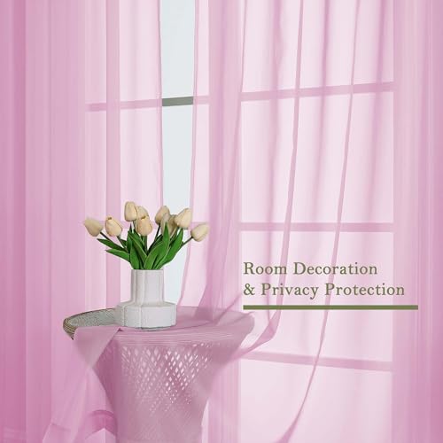 Light Pink Sheer Curtains 120 Inches Long 2 Pcs (Light Pink / 59"W x 120"L (Pack of 2))