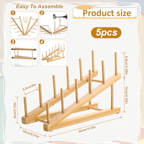 5 Pack Wooden Dish Rack Wooden Plate Stands for Display Multi Tier Plate Holder Cabinet Organizer