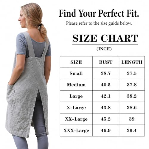 Cross Back Linen Cotton Apron with Pockets (X-Large / Grey)