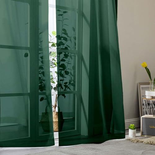 Hunter Green Sheer Curtains for Bedroom Living Room 45 Inch Length 2 Panels (Hunter Green / 42"W x 45"L (Pack of 2))