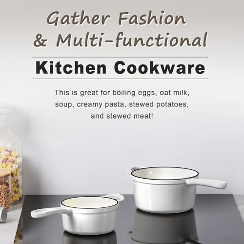 1& 2Qt Enameled Cast Iron Saucepan with Lid (White / 1+2 Quarts)