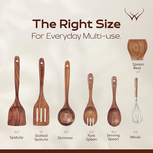 7 Pcs Teak Wooden Kitchen Utensils (7 Pcs Set)