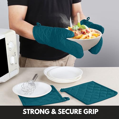 Oven Mitt & Pot Holder 100% Cotton Heat Resistant Kitchen Oven Mitt (Teal Green)