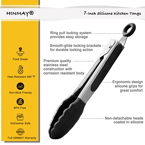 Mini Tongs with Silicone Tips 7 (7-Inch / Black)