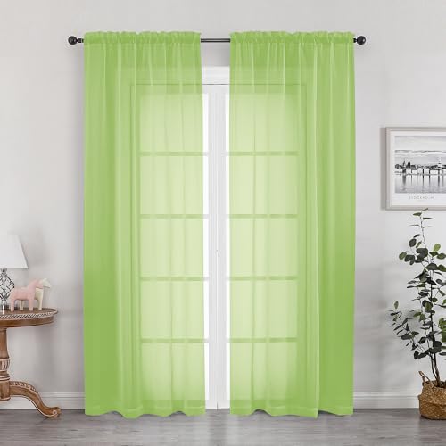 Lime Sheer Curtains for Bedroom Living Room 72 Inches Long 2 Panels Set (Lime Green / 42"W x 72"L (Pack of 2))