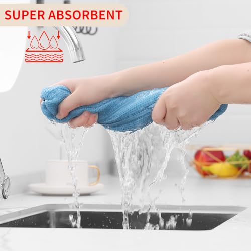 100% Cotton Waffle Weave Kitchen Dish Towels 6 (Sky Blue / 13 X 28 - 6 Pack)