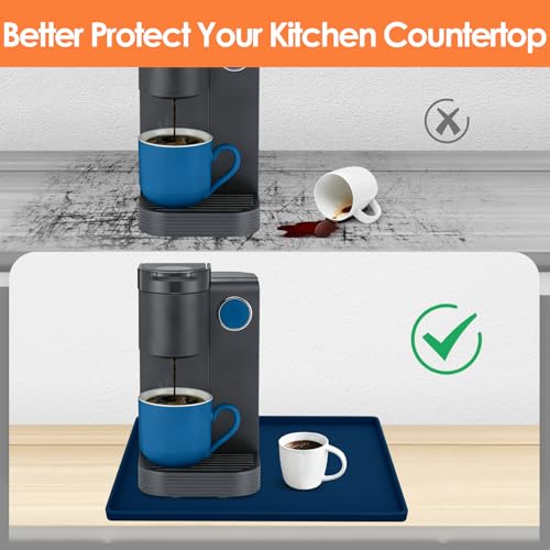 Silicone Coffee Maker Mat with Lip for Countertops (Navy Blue / 15.7'' x 11.8'')