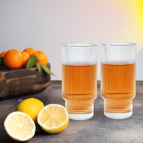 12 oz Ribbed Drinking Glasses Set of 6 (12 OZ / Transparent 6 Pcs)