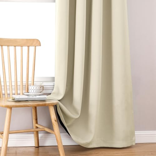 100% Blackout Curtains for Bedroom 54 Inches Long 2 Panels Set (42"W x 54"L (Pack of 2) / Light Beige)