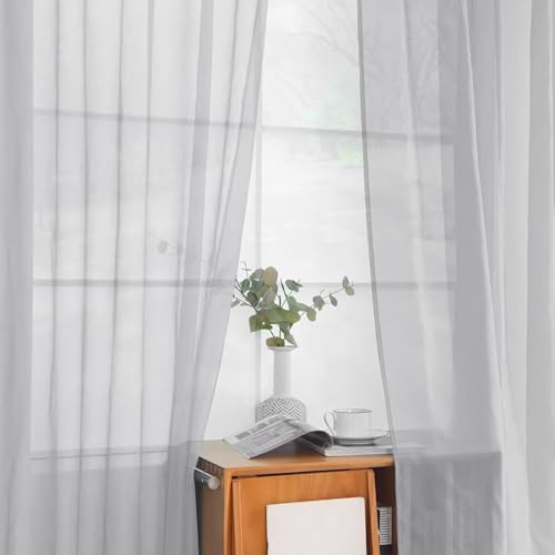 Solid Sheer Rod Pocket Curtain Voile Draperies 2 Panels White Beige Black Grey Ivory 52 Inch Width 90 Inch Long 1 Pair for Kitchen Bedroom Children Living Room Yard (Silver Grey / 52"W x 90"L (Pack of 2))