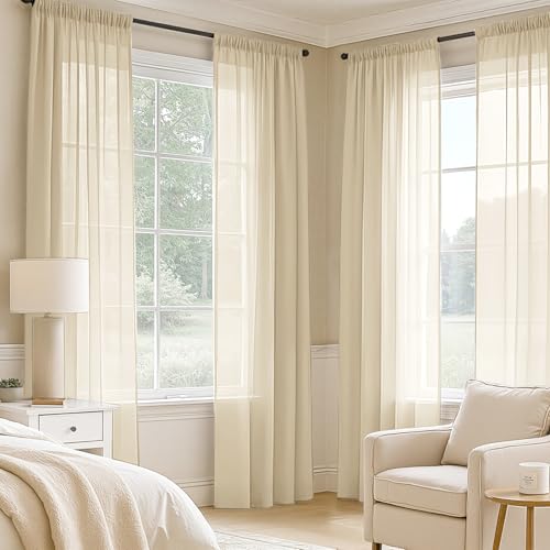 Cream Sheer Curtains 108 Inches Long 4 Panels 42 x 108 Inches (42"W x 108"L (Pack of 4) / Cream)
