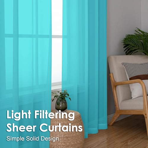Turquoise Sheer Curtains 72 Inches Long 2 Panels (Turquoise / 42"W x 72"L (Pack of 2))