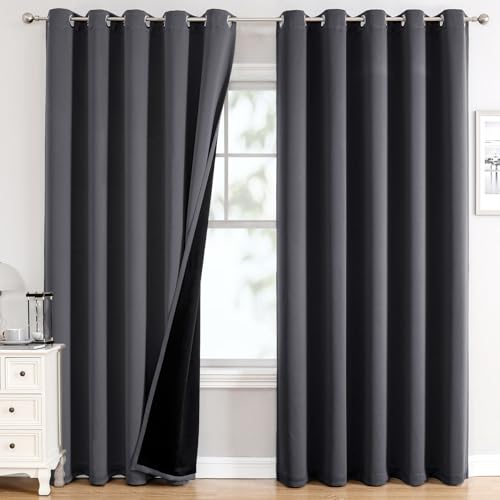 100% Blackout Curtains for Bedroom 84 Inches Long 2 Panels Set (60"W x 84"L (Pack of 2) / Dark Grey)