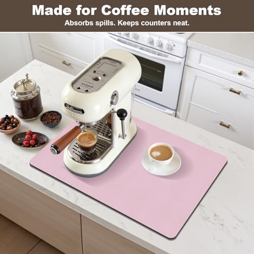 Coffee Mat Absorbent Dish Drying Mat for Kitchen Counter (Pink / 12" x 20")