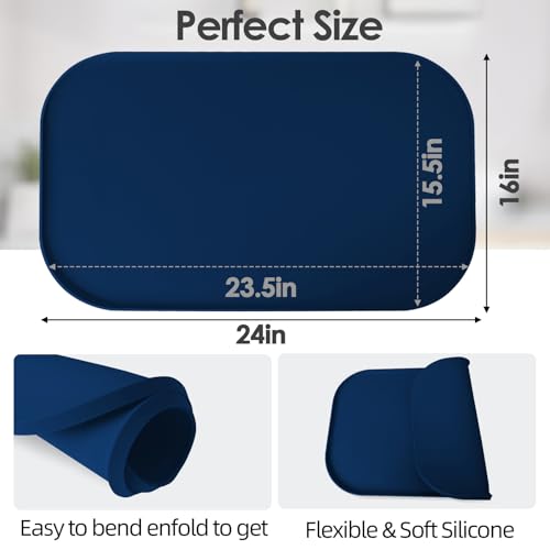 Silicone Coffee Maker Mat with Lip for Countertops (Navy Blue / 24'' x 16'')