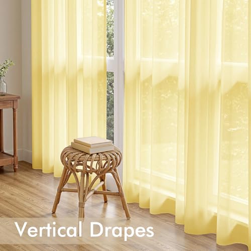 Yellow Sheer Curtains 90 Inches Long 4 Panels 42 x 90 Inches (42"W x 90"L (Pack of 4) / Yellow)