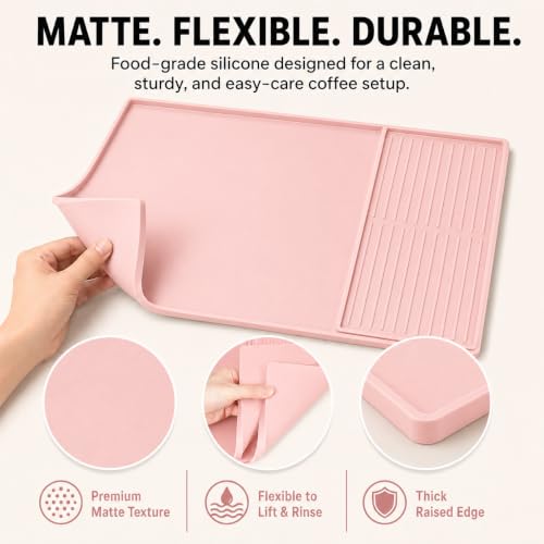 Silicone Coffee Mat 24 x 16 in with Tray (Soft Light Pink)