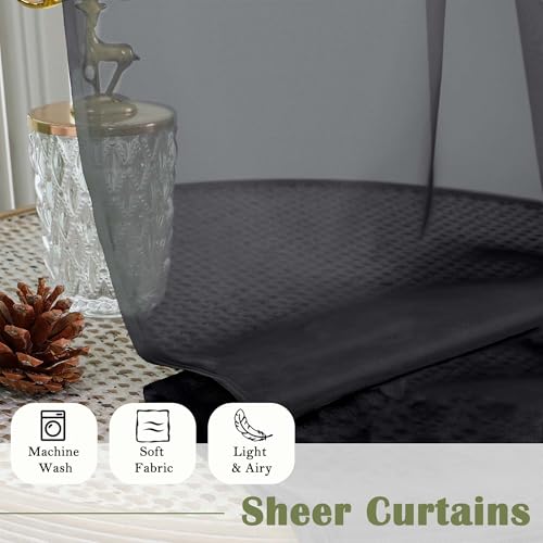Black Sheer Curtains 108 Inches Long 2 Panels Set (Black / 59"W x 108"L (Pack of 2))