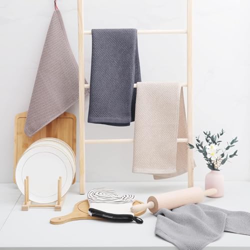 100% Cotton Waffle Weave Kitchen Dish Towels 24 (Dark Grey / 13 X 28 - 24 Pack)