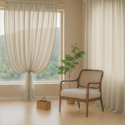Taupe Sheer Curtains 90 Inches Long 2 Panels (42"W x 90"L (Pack of 2) / Taupe)