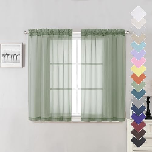 Sage Green Sheer Curtains 45 Inch Long 2 Panels (Sage Green / 40"W x 45"L (Pack of 2))