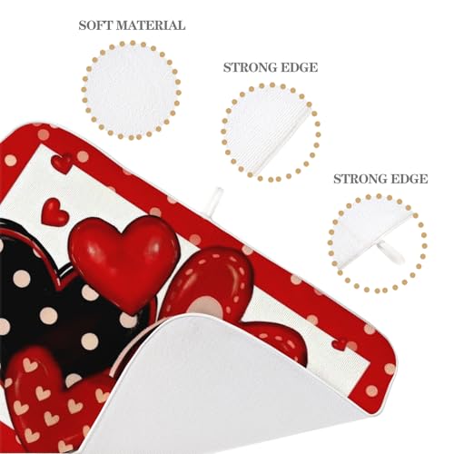 Valentines Dish Drying Mat 18x24 Inch Black Red Hearts Dish Drainer Protector Pad for Kitchen Counter Absorbent Holiday Love Drying Pad for Drainer Rack Kitchen Fast Dry (Love / 18" x 18")