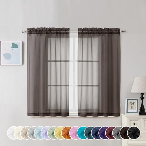 Chocolate Brown Sheer Curtains 45 Inch Long 2 Panels (Chocolate Brown / 42"W x 45"L (Pack of 2))