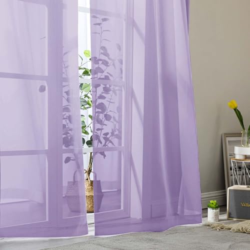 Lavender Sheer Curtain for Bedroom Living Room 72 Inches Long 2 Panels Set (Lavender / 42"W x 72"L (Pack of 2))