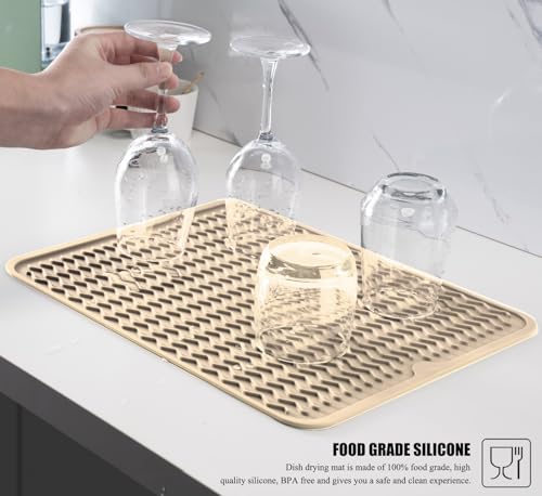 Silicone Dish Drying Mat (Beige / 24" x 18")