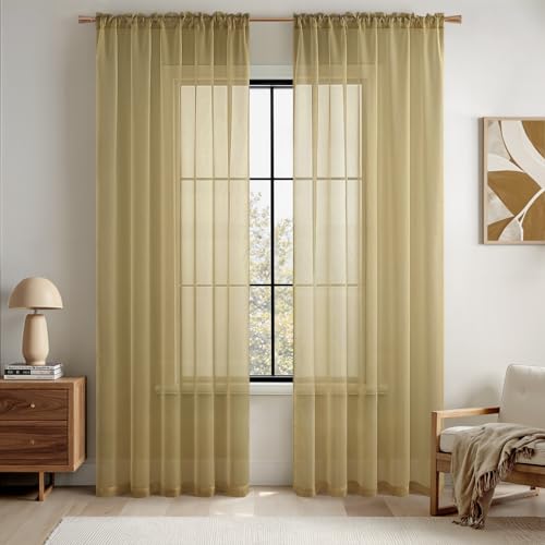 Dark Gold Sheer Curtains 54 X 108 Inches (Dark Gold / 54"W x 108"L (Pack of 2))