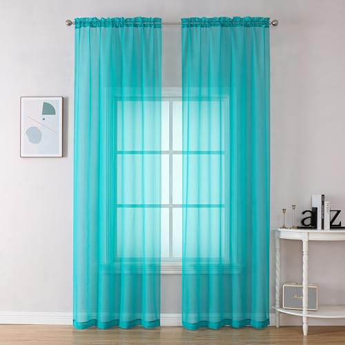 Turquoise Sheer Curtains 90 Inches Long 2 Panels (Turquoise / 42"W x 90"L (Pack of 2))