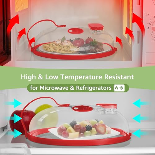 Microwave Splatter Cover with Water Steamer for Food (Red)