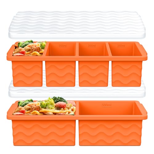 Silicone Freezer Trays with Lid for Soup (Orange)