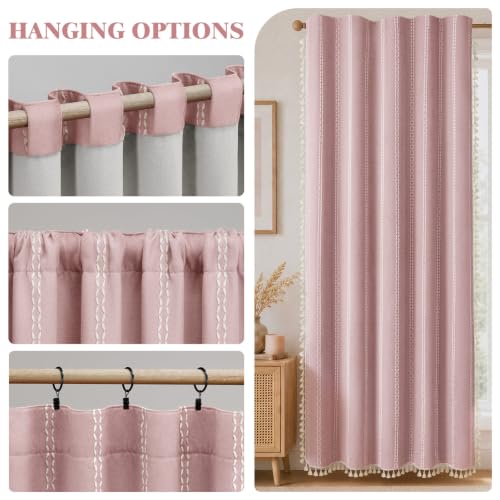 Purple Pink 100% Boho Blackout Curtains 84 Inch 2 Panels with Tassels (Purple Pink / 52"W x 84"L (Pack of 2))
