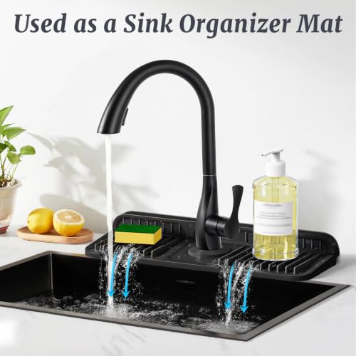 14.6 Inch Faucet Mat for Kitchen Sink Splash Guard (Black / 14.6" x 5.5")