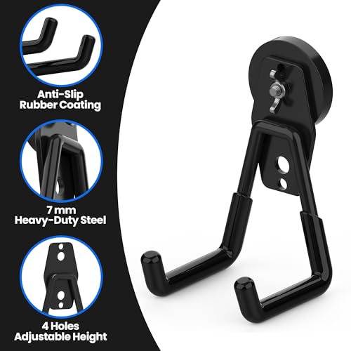 6 Pack Large Heavy Duty Magnetic Hook Extra Strong Magnetic Garage Hooks Big NdFeB Industrial Magnet Hooks Magnetic Utility Storage Holder Organization with Anti (1.6" Magnet-6 Pack-Black)
