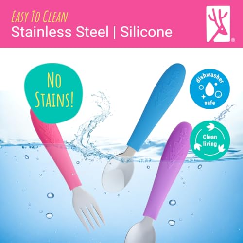 Baby Toddler Silverware with Silicone Handles (Purple/Pink/Teal)