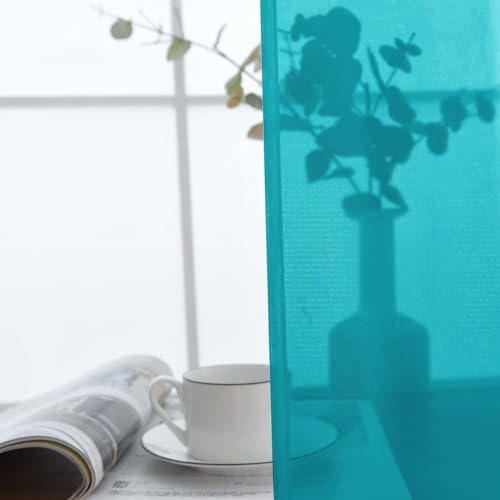 Sheer Voile Window Treatment Rod Pocket Curtain Panels for Kitchen Bedroom Living Room Drapes Sunlight Filtering Privacy Semi Home Decor Assorted (Peacock Blue / 52"W x 54"L (Pack of 2))
