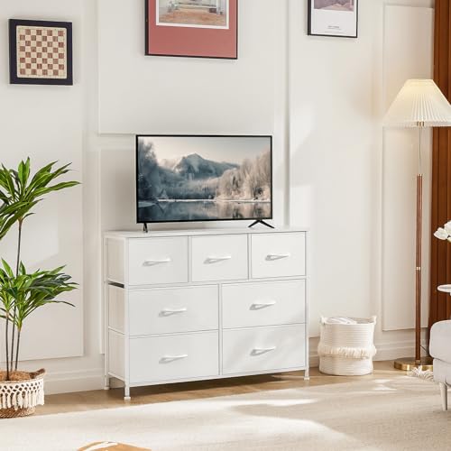 7 Drawer Dresser Storage Organizer with Fabric Bins (White / 39.4"D x 11.8"W x 30.6"H (7 Drawers))