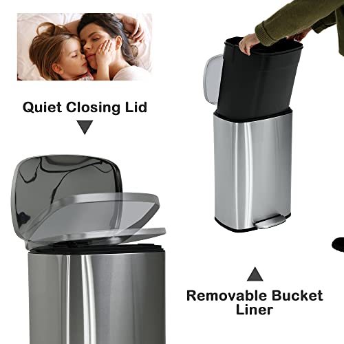50 Liter 13 Gallon Kitchen Trash Can (Stainless Steel)
