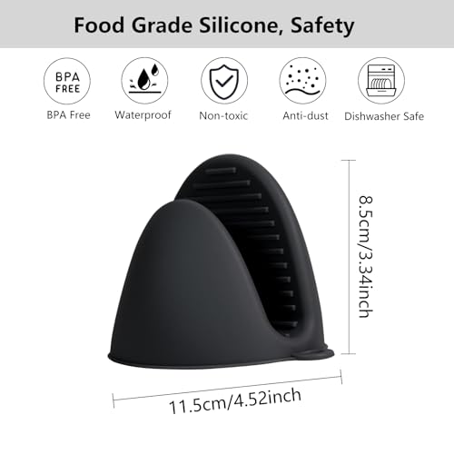 Silicone Oven Mitts Heat Resistant Hot Pot Holders Set for Kitchens (6 Pack / Black)