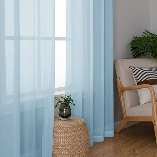 Sky Blue Sheer Curtains 96 Inches Long 2 Panels (Sky Blue / 42"W x 96"L (Pack of 2))
