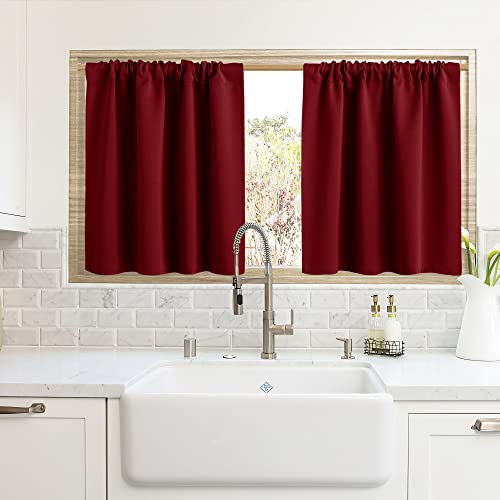 Cafe Blackout Curtains 24 inch Length for RV Camper Kitchen Window (Burgundy Red / 42"W x 24"L (Pack of 2))