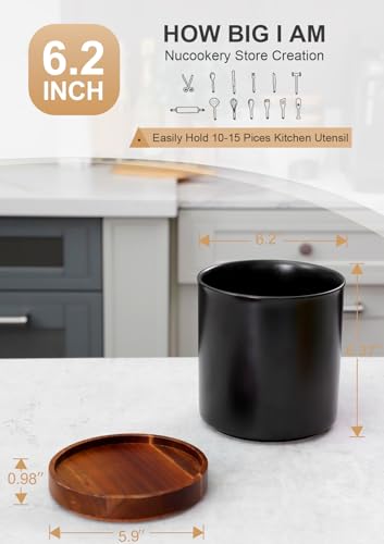 Ceramic Rotating Kitchen Utensil Holder for Countertop (Stone Black)