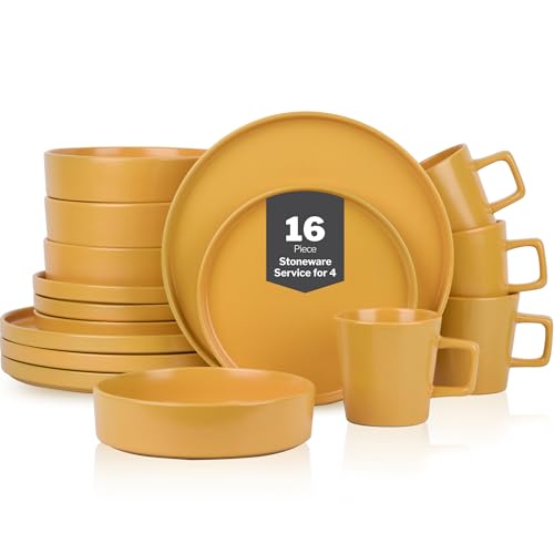 Cleo Stoneware Dinnerware Set (Dinnerware Set / Service For 4 / Yellow)