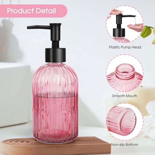 Stripe Glass Soap Dispenser with Black Plastic Pump (Plastic Pump / Pink)