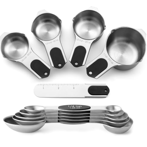 Magnetic Measuring Cups & Spoons Set of 9 with Leveler (Black)