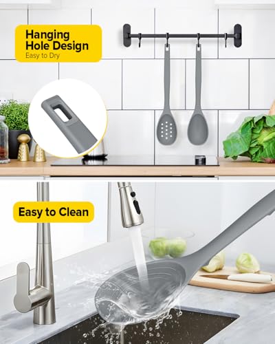Pack of 2 Silicone Cooking Spoons (Gray)