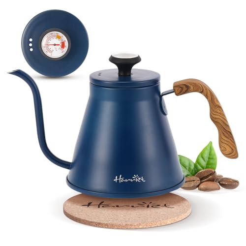 Gooseneck Kettle with Thermometer for Pour Over Coffee and Tea (Cobalt Blue)